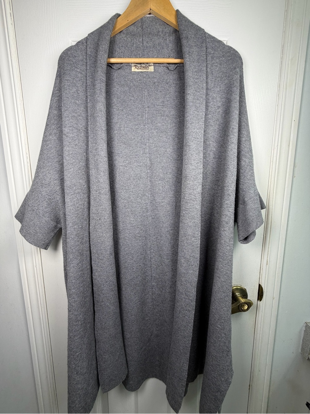 Grey Wool Cashmere Cardigan XL Open Front Draped Quiet Luxury Minimalist
